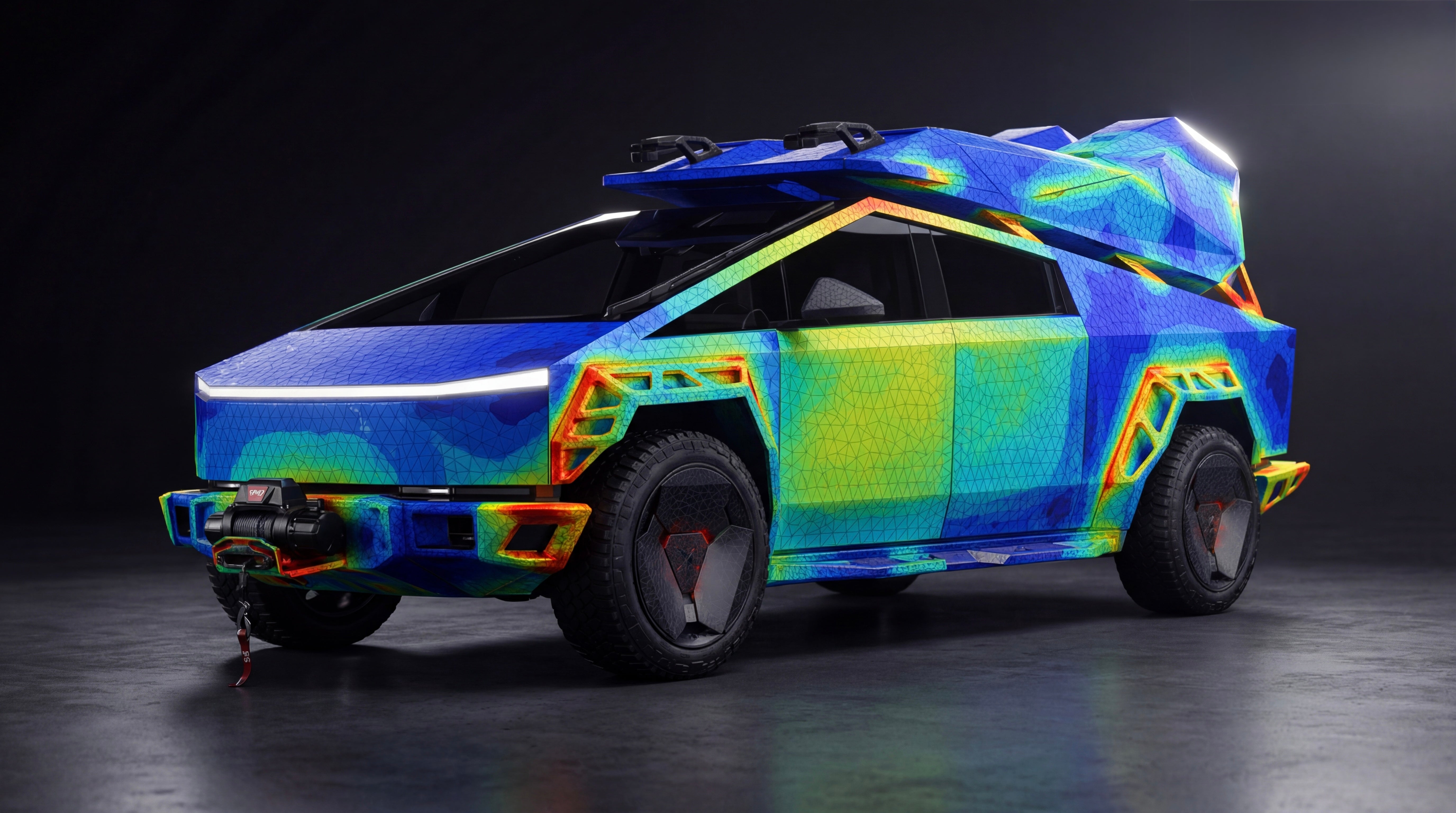 FEA stress analysis on Xolaris Cybertruck exterior system