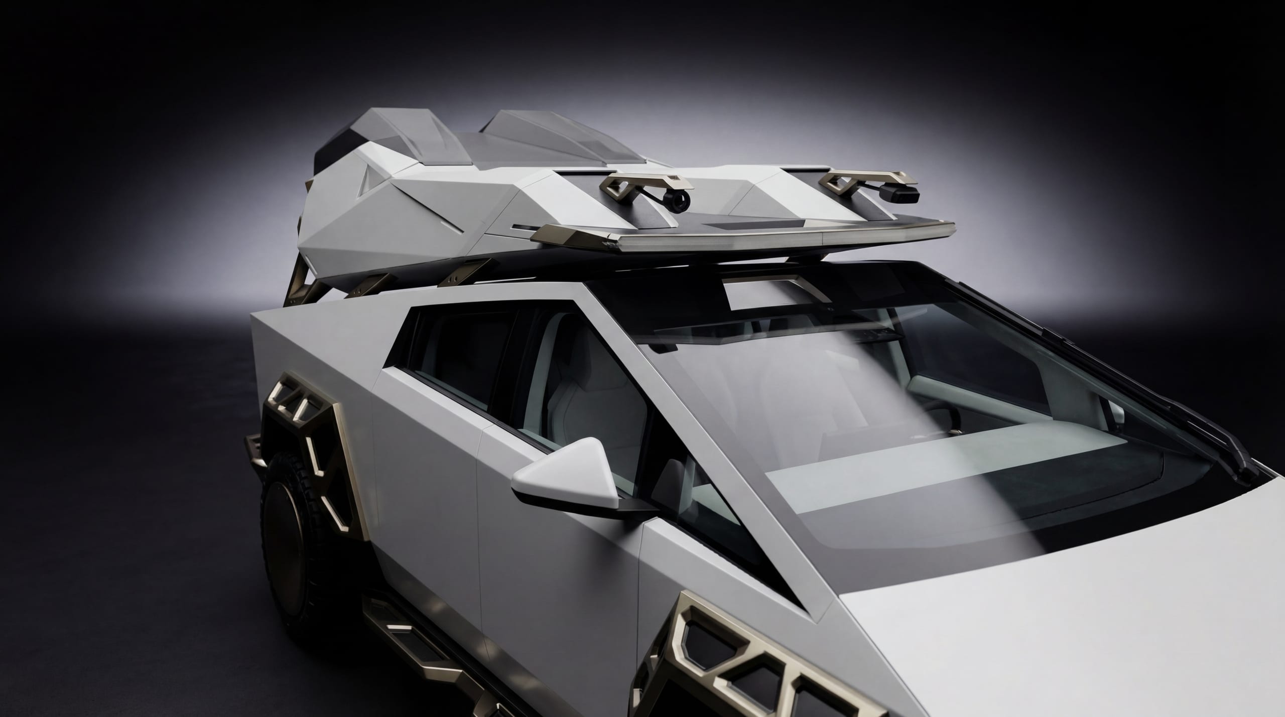 Cybertruck with Xolaris roof rack system (render)