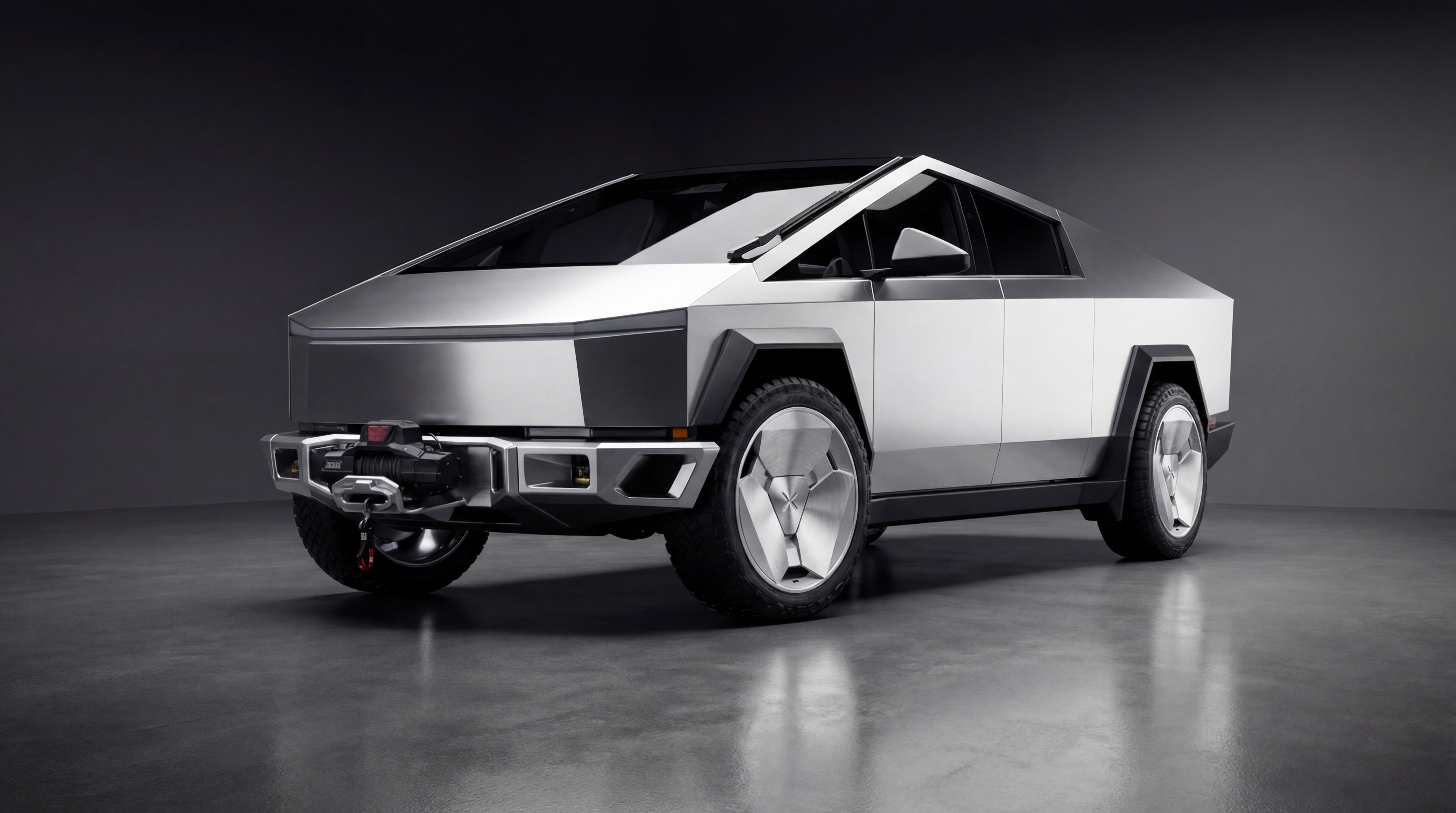 Cybertruck with Xolaris Vertex · 24” · Brushed Aluminum · Front Bumper · Fender Kit