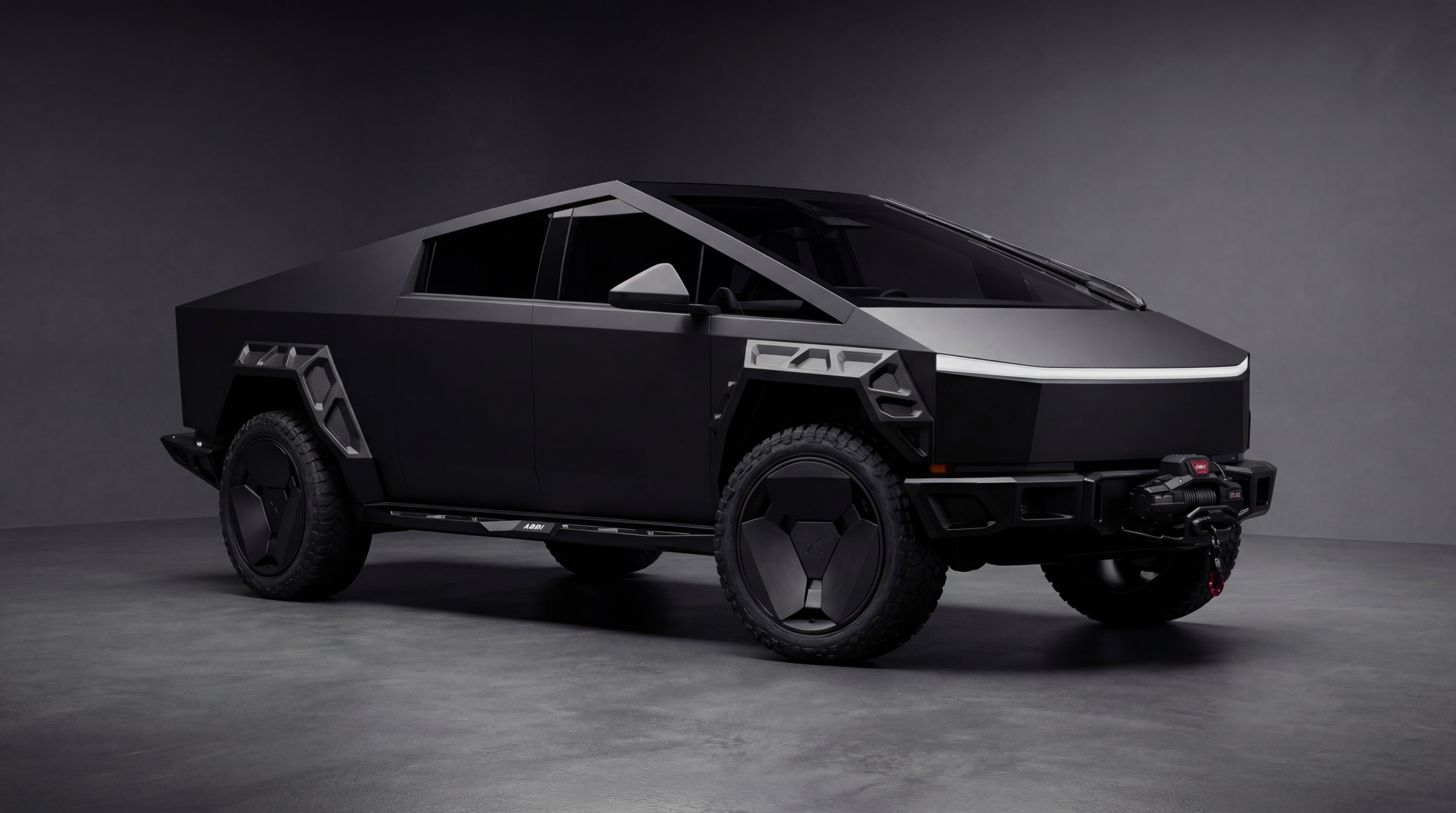 Cybertruck with Xolaris Stealth · 24” · Satin Obsidian · Front & Rear Bumper · Fender Kit · Rocker Panels · Matte Black Wrap