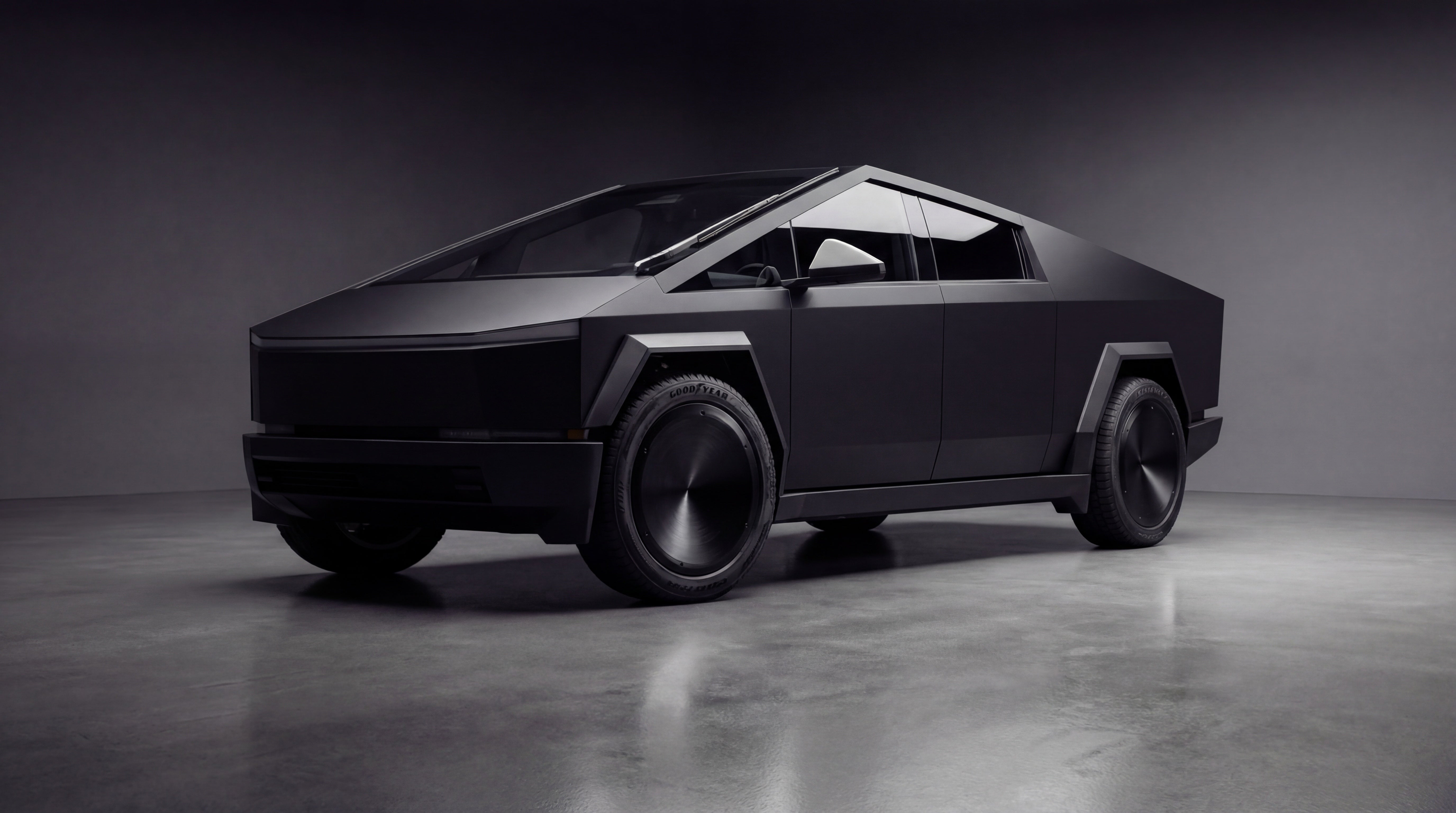 Cybertruck with Xolaris Stealth · 20” · Satin Obsidian · Front Bumper · Fender Kit · Matte Black Wrap