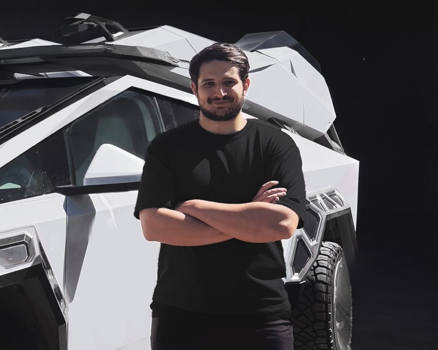 Shaun Abdi, Founder, Xolaris, with his Cybertruck